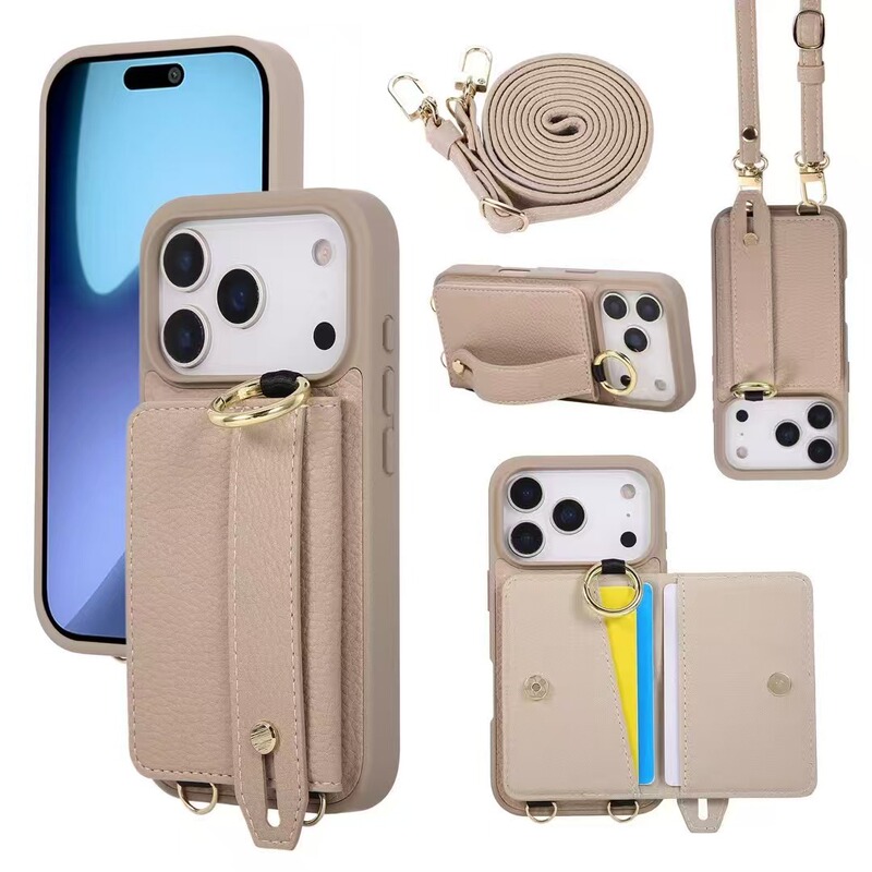 Suitable for Iphone17Promax Wrist Strap Mobile Phone Case Apple 16/15 Crossbody Shoulder Strap Card Protection Leather Case