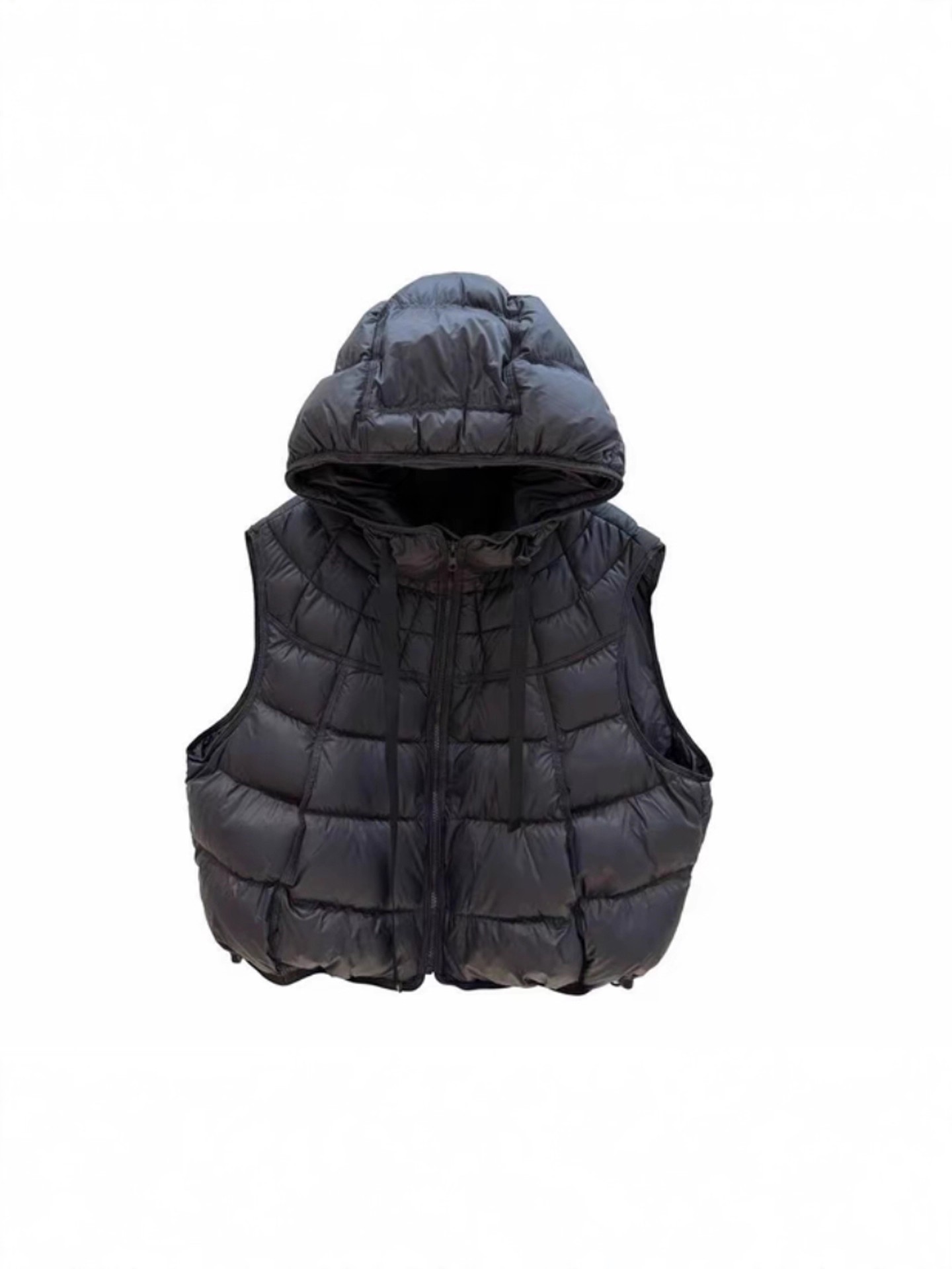 Explosión encapuchada alta sensación de chaleco de pluma blanca para mujeres 2025 otoño y invierno popular chaqueta corta sin mangas