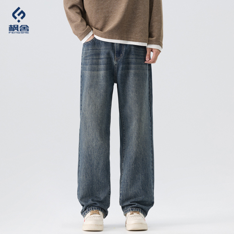 Popular Men's Clothing / 2026 Spring New American-Style Loose Wide-Leg Straight Jeans Versatile Long Pants for Men