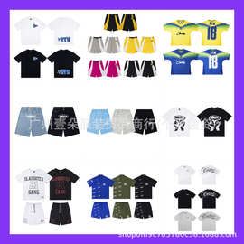 美式恶魔岛跨境街头嘻哈短袖t恤男潮流21数字印花宽松上衣半袖ins