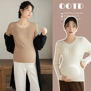 Autumn and Winter Wool Sweater Simple Round Neck Bottoming Pregnant Women's Top plus size Women's Clothing