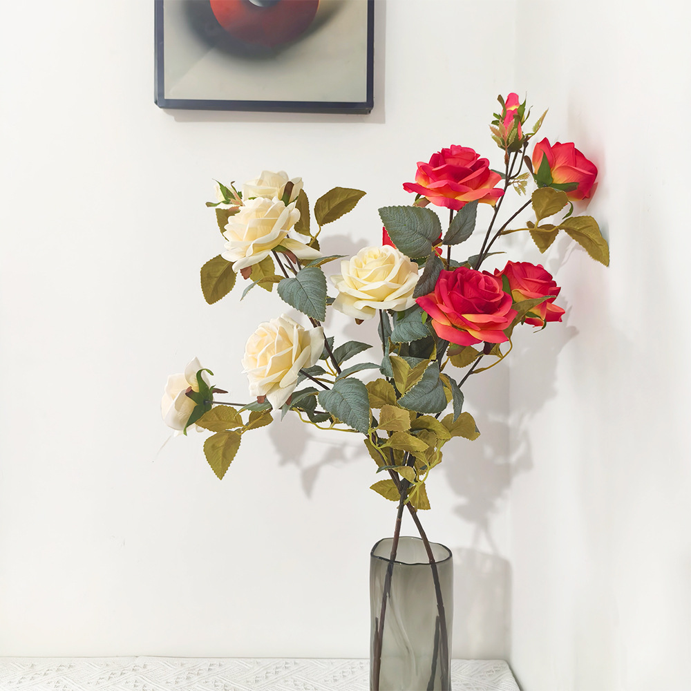 7 flores de simulación atmósfera nórdica romántica fotografía de bodas decoración del hogar rama larga de una sola rama de simulación de flores arregladas rosas