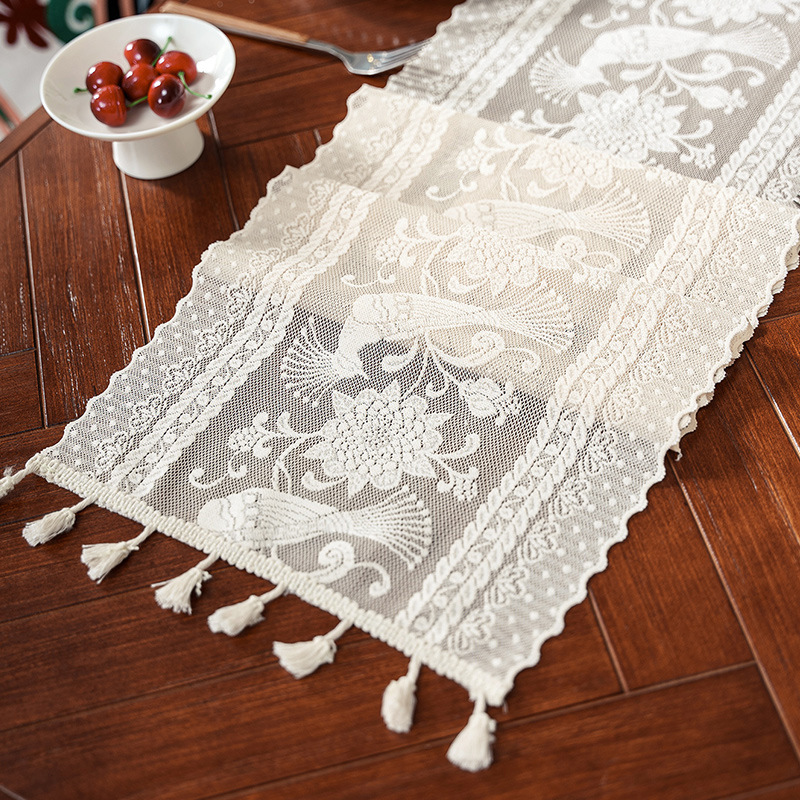 二重アメリカ田園レース装飾テレビキャビネット茶卓旗現代シンプル流蘇朝顔クロスボーダーラベル