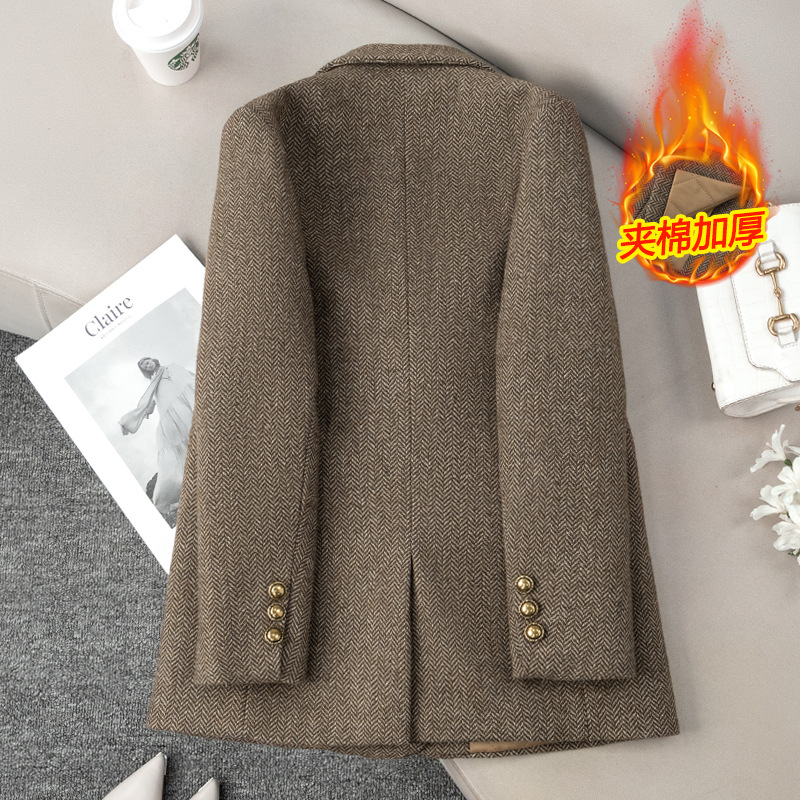Wool Woolen Quilted Small Suit Jacket for Women Autumn and Winter 2025 New High-End Winter Thickeneded Suit for Small People