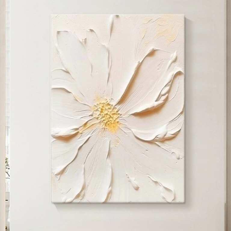 Cream Style Thick Texture Flower Hand-Painted Oil Painting Normcore Living Room Decoration Hanging Painting Entrance Hanging Painting Pure Hand-Painted