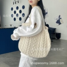 亚马逊ebay秋冬新款粗针百搭欧美风单肩包大容量购物袋斜跨托特包