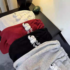 男女童春秋新款裤子立体卡通休闲卫裤长裤小狗口袋束脚运动裤