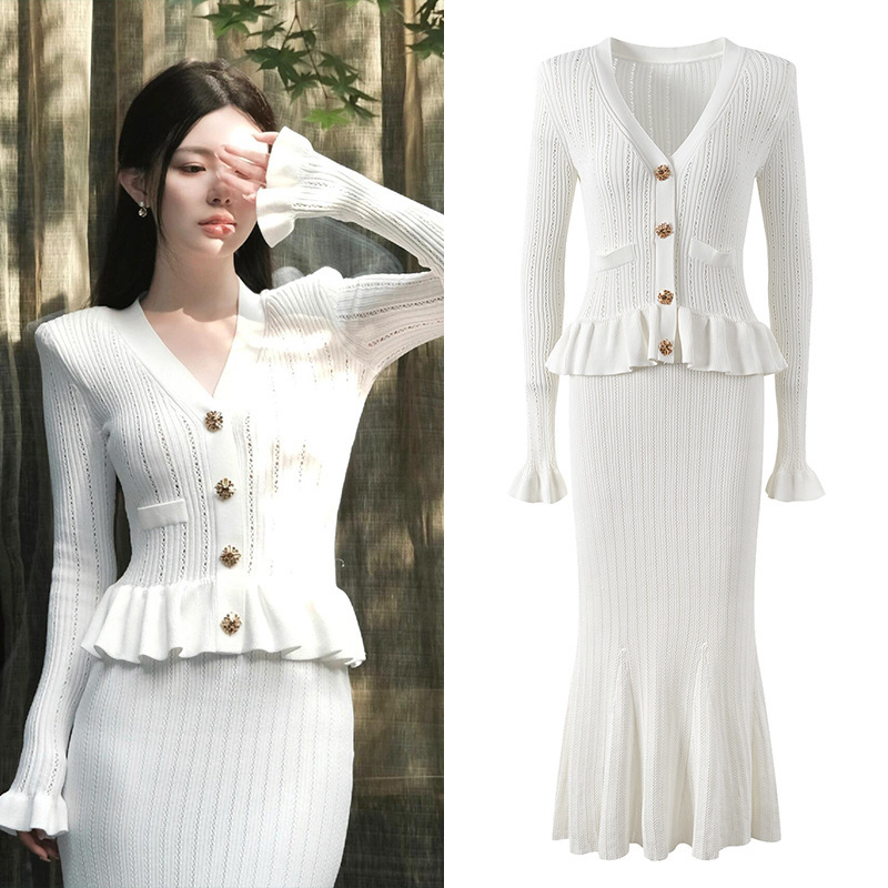2024 Summer New Design Sense Ruffled Stitching Knitted Mid-length Skirt Fashionable Elegant Niche dress 2024 Summer New Design Sense Ruffled Stitching Knitted Mid-length Skirt Fashionable Elegant Niche dress