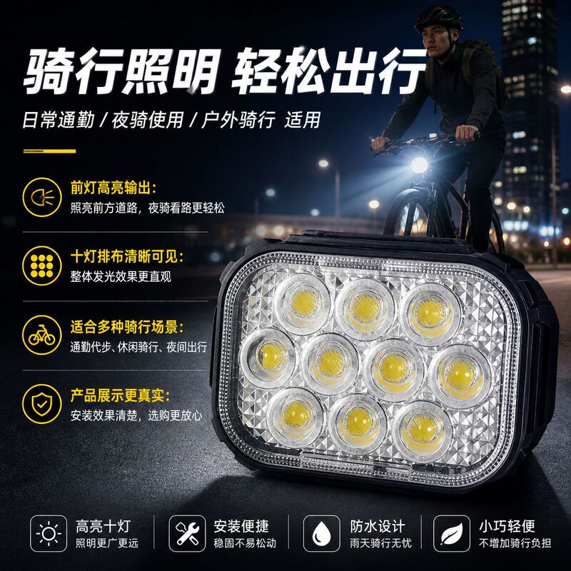 Cross-Border New Model of Bicycle Lighting, Front and Rear Lights with Strong Light for Night Lighting, Long-Lasting Illumination for Road and Mountain Biking, Outdoor Night Cycling
