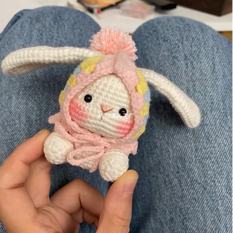 귀여운 손으로 짠 귀가 늘어진 토끼 인형 할머니의 패턴 DIY 재료 패키지 수제 모직 가방 펜던트 장식 선물