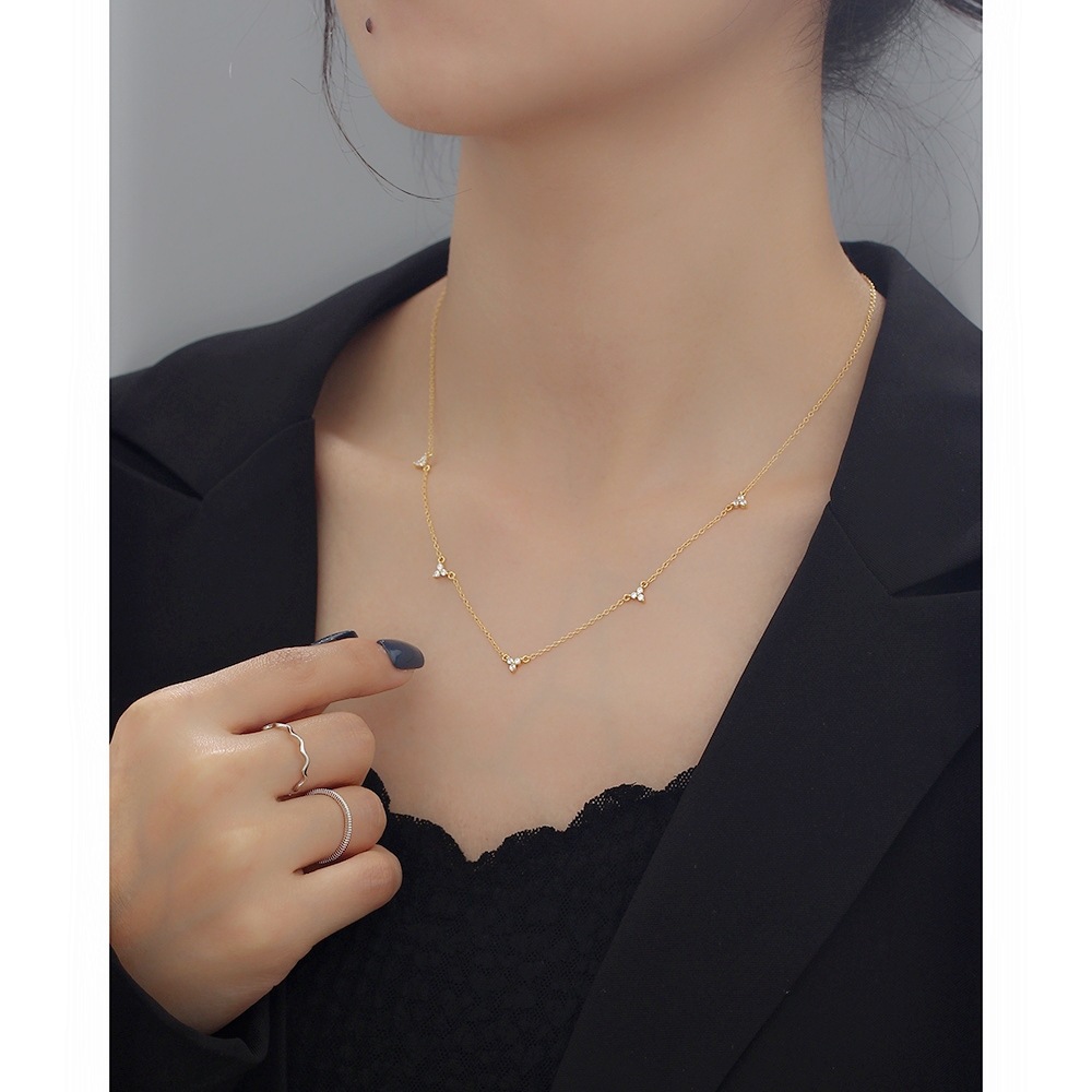 Fashion Shamrock Sterling Silver Inlay Zircon Necklace 1 Piece