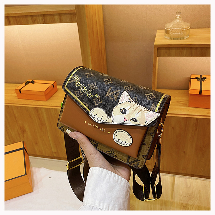 Bolso bandolera para mujer 2024, nuevo y moderno bolso bandolera con correa ancha y diseño de gato de dibujos animados, bolso de moda de alta gama para mujer._voghion.com