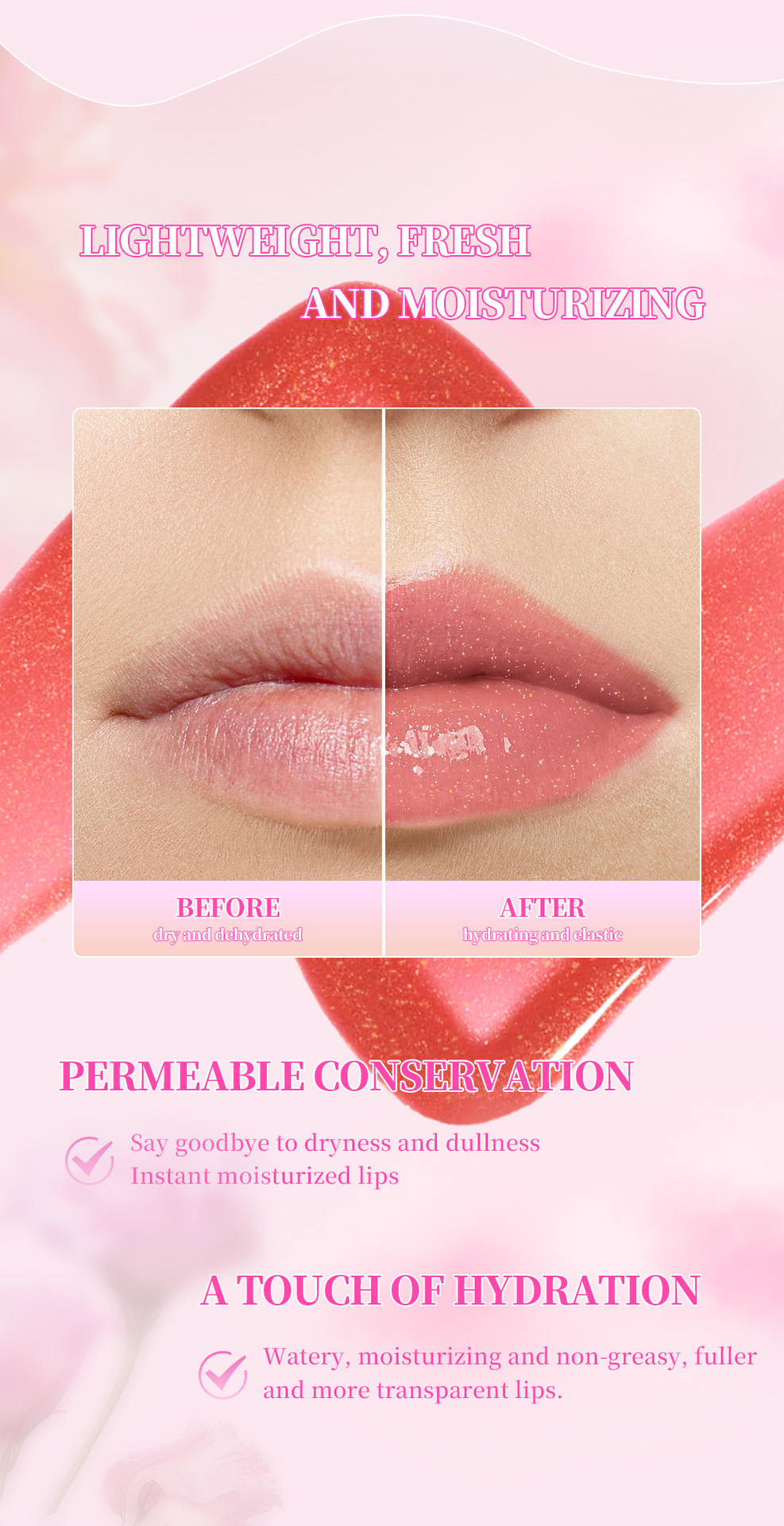 QIBEST Cross-border Mirror Pearlescent Lip Oil Moisturizes, hydrates, hydrates, softens, is transparent, natural and long-lasting, and prevents dry and chapping lips undefined