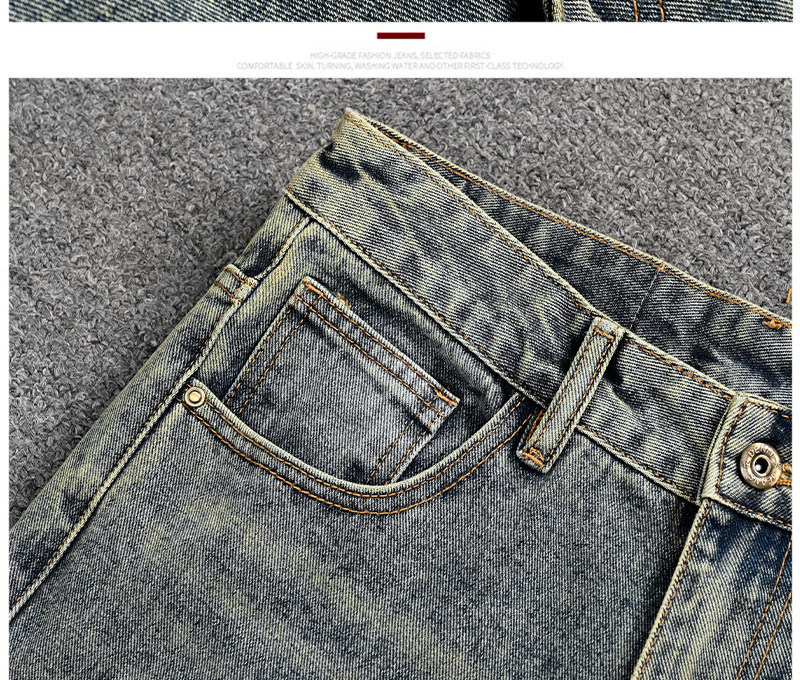 Men's Retro Straight Leg Distressed Jeans Loose Long Trousers Trendy American Youth Disco Squared Versatile_mkmklike.com