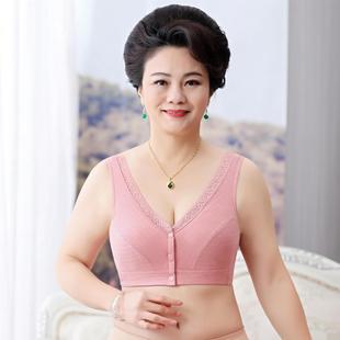 New Thread Cloth Pure Cotton Front Buckle Underwear Women's Vest Lace Style Middle-aged and Elderly Plus Size Bra Without Steel Rings