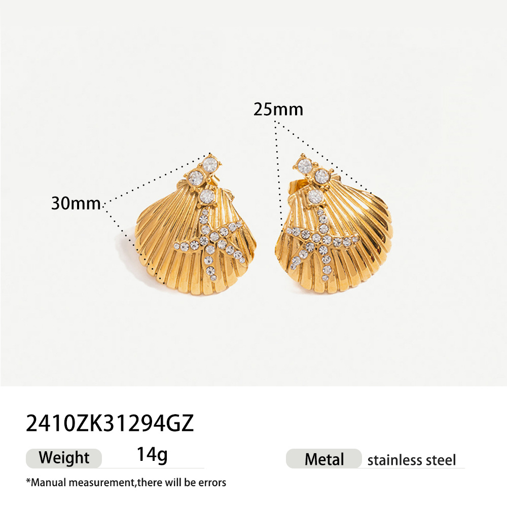 Tena anillo de acero inoxidable europeo y americano diseño de nicho femenino todo fósforo titanio marino estrella de mar de acero conjunto de pulsera de joyería de concha