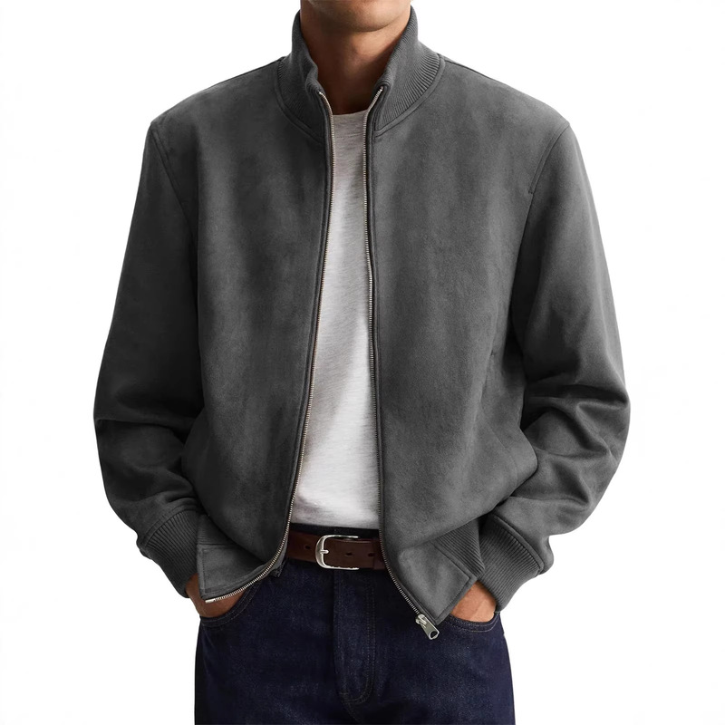 Cross-Border Spring New Casual Men's Business Jacket Long-Sleeve Wrinkle-Resistant Sports Coat Stand Collar Zipper Sweatshirt Men's Fashion