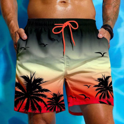 Retro Plant Pattern Beach Shorts for Men Coconut Tree 3D Swim Trunks Summer Hawaiian Shorts Loose Board
