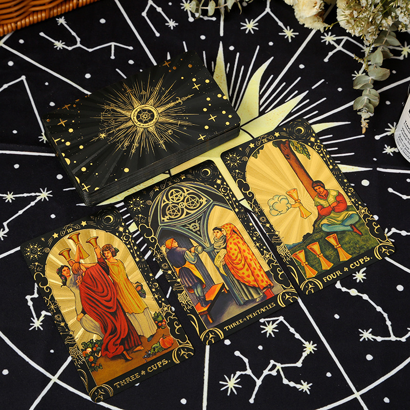 跨境彩印烫金塔罗牌78张全套tarotPVC塑料防水桌游卡牌现货批发|undefined