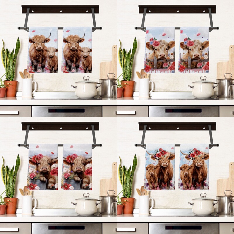 Amazon's Best-Selling Highland Cow Floral Absorbent Dish Towel, Housewarming Gift, Towel, Farmhouse Bathroom Decoration, Hand Towel