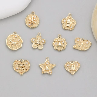 新款铜镀金镶钻爱心吊坠简约百搭DIY手工饰品手链项链耳饰配件
