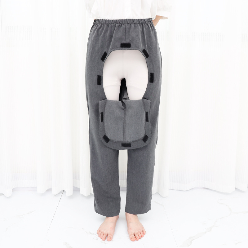 침대에서 노인을위한 완전 오픈 가랑이 바지, 파자마 바지, 봄과 여름을위한 지퍼 바지