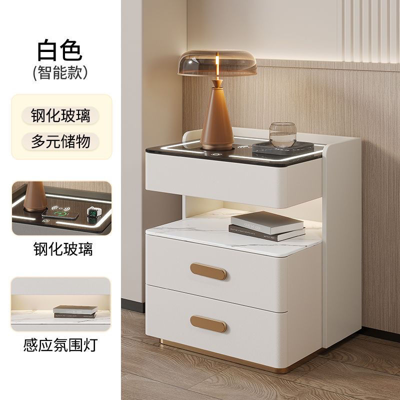 W! Multifunctional Storage Light Luxury Cabinet, Wireless Minimalist Scandinavian High-End Bedroom Smart Nightstand, 2024 New Release