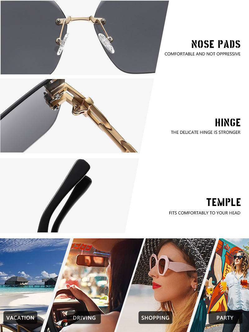 Green, Gold Color Vacation Simple Style Streetwear Solid Color PC UV400 Protection Square Frameless Women's Sunglasses