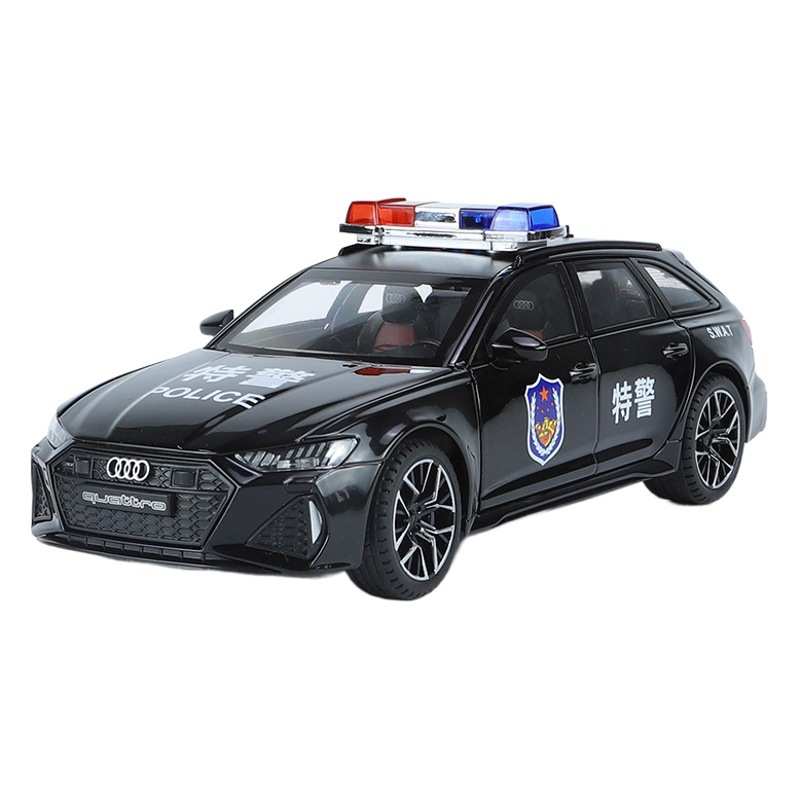 Weili modelo de coche de aleación 1: 24 nuevo Audi RS6 coche de policía con sonido y luz Tire hacia atrás modelo de coche de juguete colección de decoración