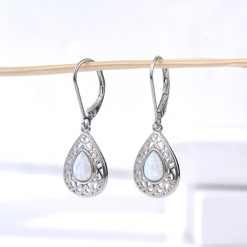 Pendientes de ópalo en forma de gota de plata esterlina transfronteriza 925 para mujer, moda europea y americana, lujo ligero, pendientes de alta gama