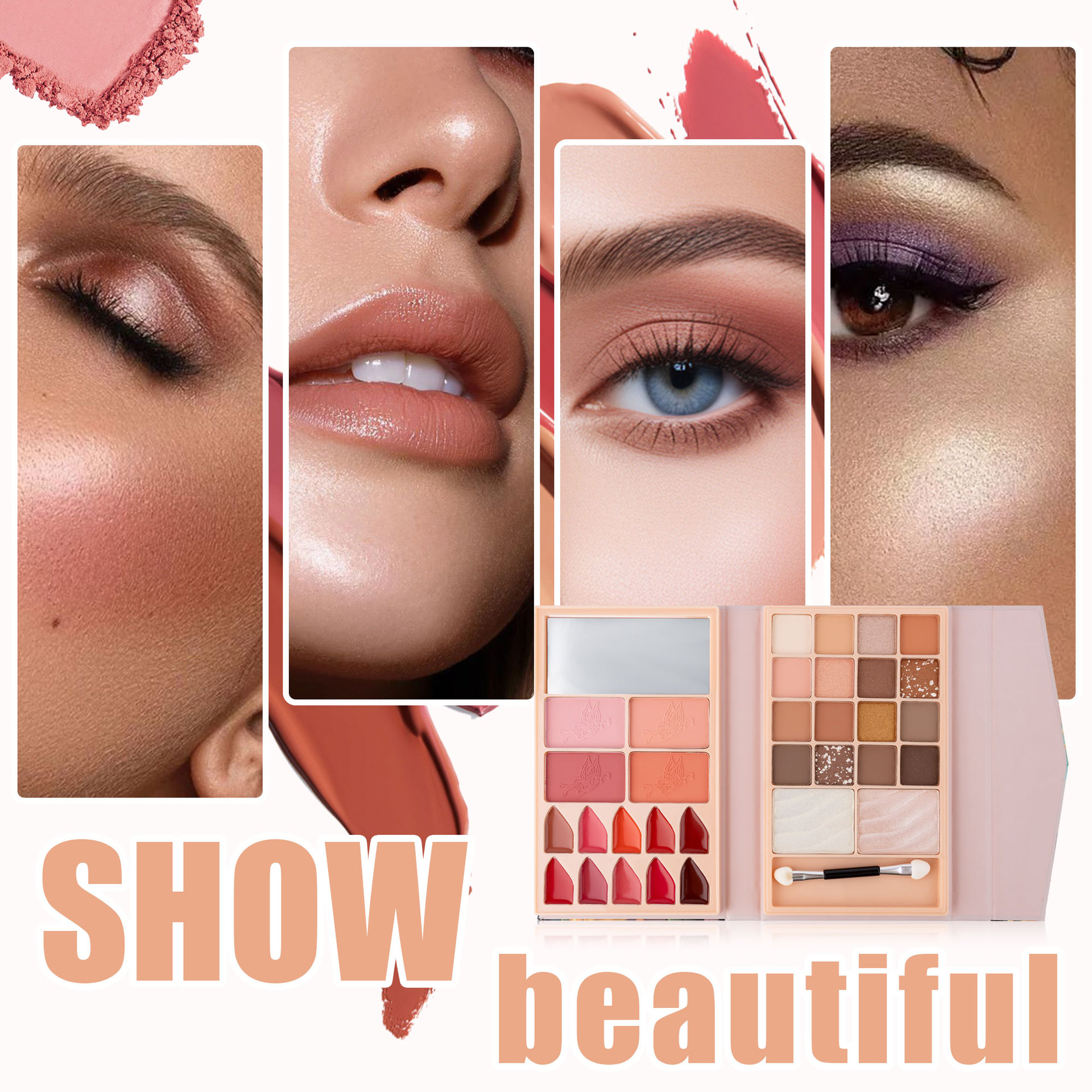 Cross-border bestseller multi-functional all-in-one makeup palette, matte pearlescent eyeshadow, lipstick, blush, contour and highlight all-in-one beauty makeup Item Picture