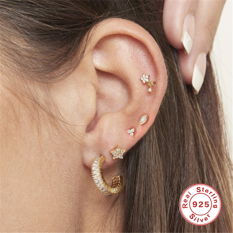 Ear Studs Classification 1 Piece Quantity Daily Occasion 925 Sterling Silver Material 1 Piece Ear Cartilage Rings & Studs Fashion Flower 925 Sterling Silver Plating Inlay Zircon