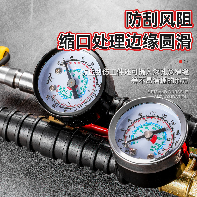 Boquilla de inflador de bicicleta metálica alargada con manómetro para neumáticos de automóviles eléctricos de taller de reparación