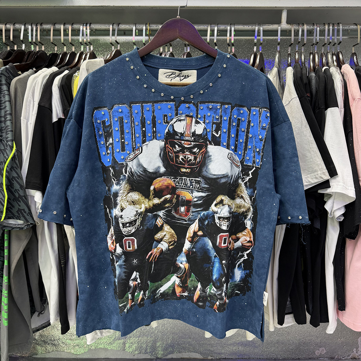 Transfronterizo nueva venta en caliente BKS camiseta de manga corta extraña esqueleto retro lavado de agua caliente perforación en caliente para hombres y mujeres de moda en stock lotes