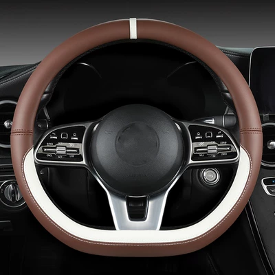 Steering wheel cover: wheel cover optional color - d-shaped-light-brown-white-plastic-ring-38cm