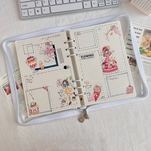 Japanese and Korean ins style a5a6 loose-leaf notebook transparent 6-hole metal diary PVC zipper notebook