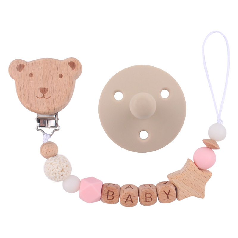 Nuevo bebé Beech dibujos animados oso chupete cadena calmante bebé chupete de silicona a prueba de mordedura cuerda de dos piezas