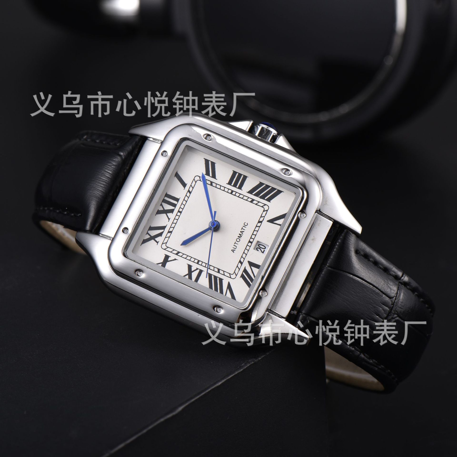 2024 Men's Stainless Steel 3-Pin Square Card Watch Quartz Second Running Calendar Watch Manufacturer Wholesale One Piece