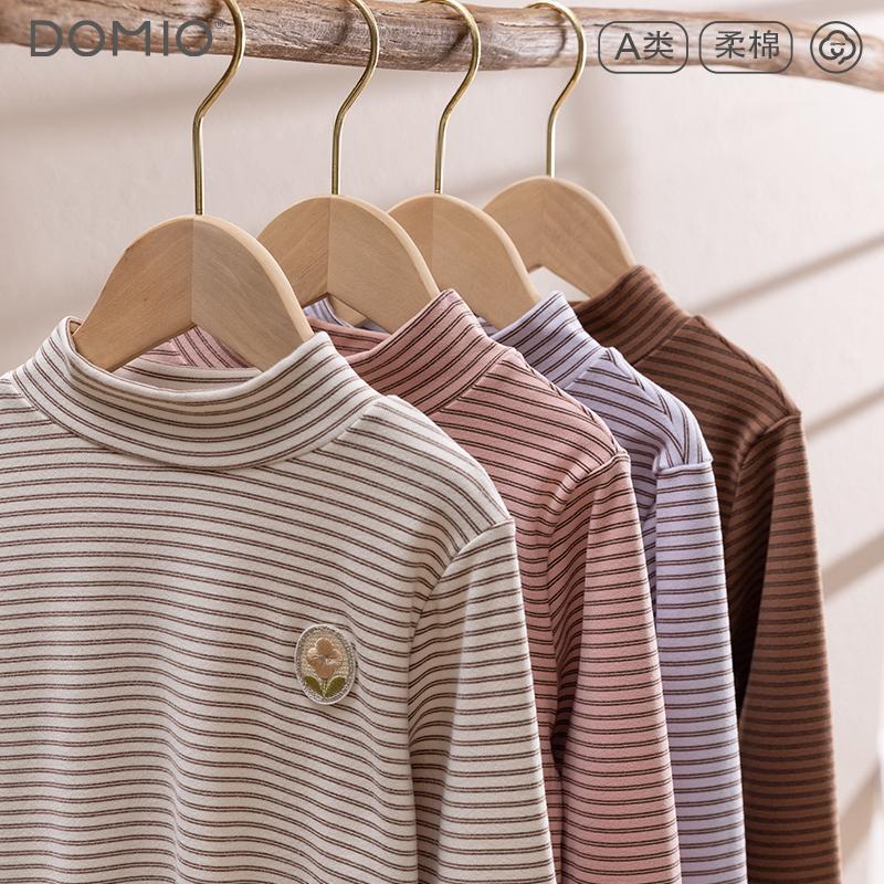 Girls' base layer shirt, children's spring and autumn new style long-sleeved T-shirt, half-high collar, fleece-lined and thickened top for medium and large children's clothing