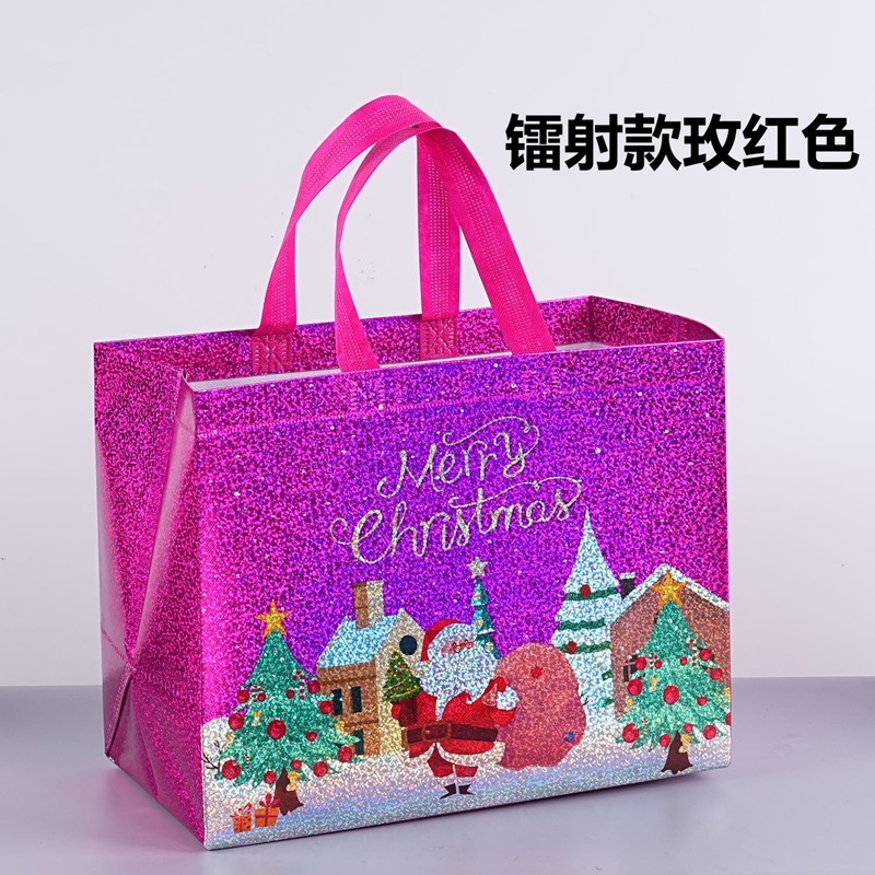 Linhai spot bolsa de regalo de Navidad láser de Santa Claus bolsa no tejida bolsa de película de Navidad bolsa de regalo de fiesta