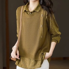 偽の2つの上着の女性のニットはシャツの秋の新型のゆったりしています。