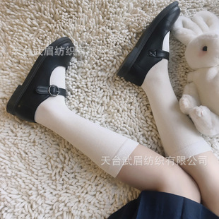 Japanese Combed Cotton Mid-length Socks Women's Half-leg Socks JK Uniform Student Stockings Flat Black White Stacks