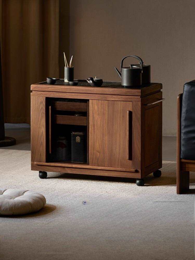 North American Black Walnut Solid Wood Tea Table Side Retro Style Tea Cabinet Removable Side Table Living Room Side Cabinet