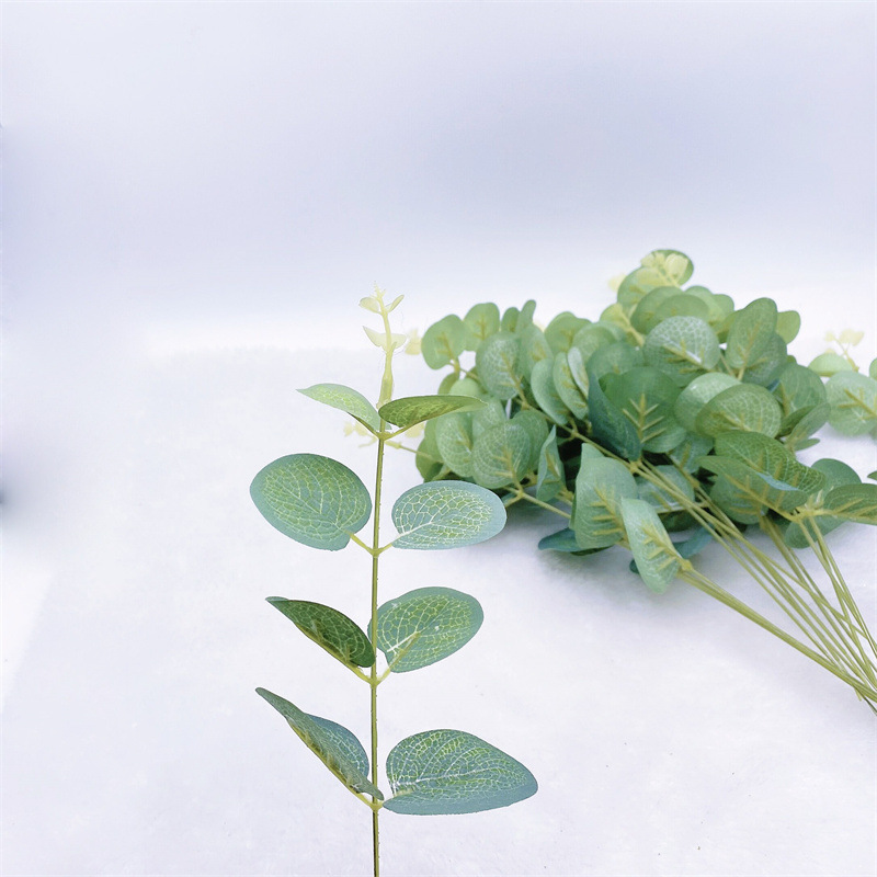 Una hoja de dinero hoja de eucalipto planta verde flor artificial Planta artificial boda arreglo floral accesorios hoja decorativa hierba artificial image 4