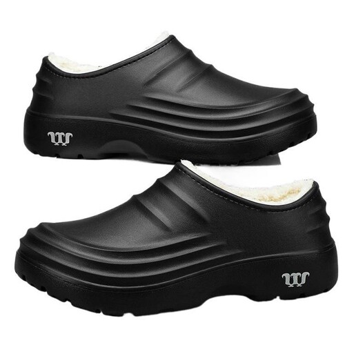 Men's Chef Shoes Winter Fleece Lined Insulated Kitchen-Specific Work Shoes Waterproof Slip-Resistant Oil-Proof Plus Size Black Safety Shoes