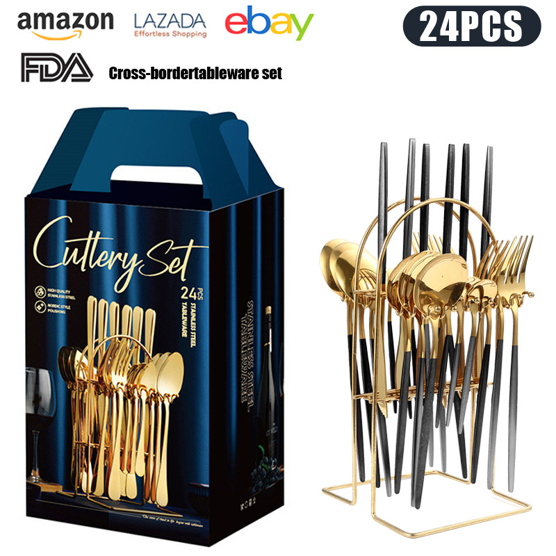 스테인레스 스틸 선반 블랙 골드 24 피스 세트