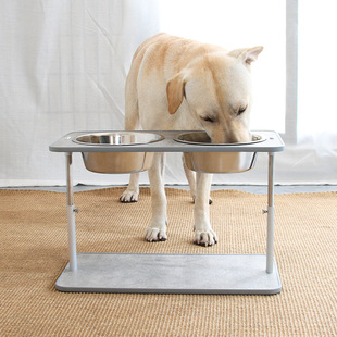 Dog bowl food basin ceramic double bowl neck protection anti-knock drinking bowl high-foot bowl rack large dog food dog basin pet