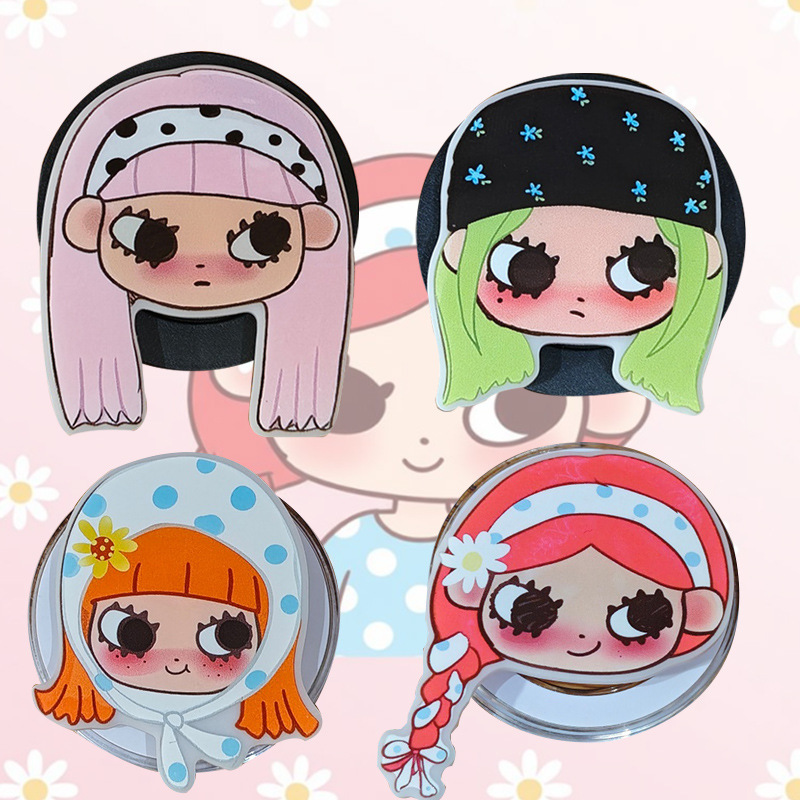 Powerful Magnetic Suction Airbag Stand, Ultra-Thin Portable Lazy Retractable Desktop Phone Stand, Cute Cartoon Girl Foldable Design