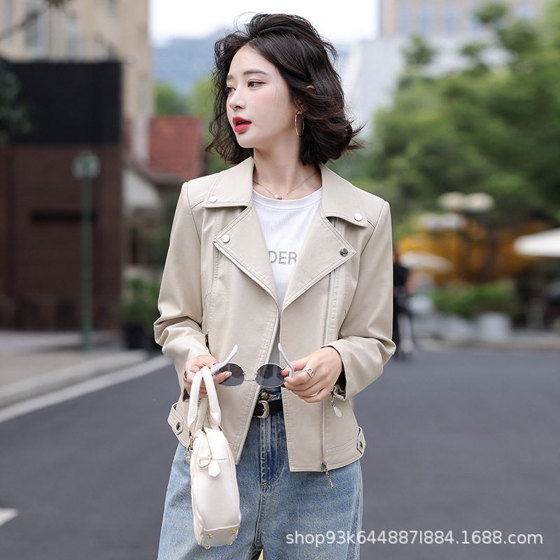 plus size Women's Leather Jacket Autumn and Winter 2024 New Fashion Casual Slim-Fit Slimming Short All-Match Biker Jacket