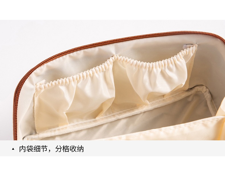 Large Capacity Shell Pillow Makeup Bag Portable Travel Cosmetic Toiletry Organizer Cream White in use
